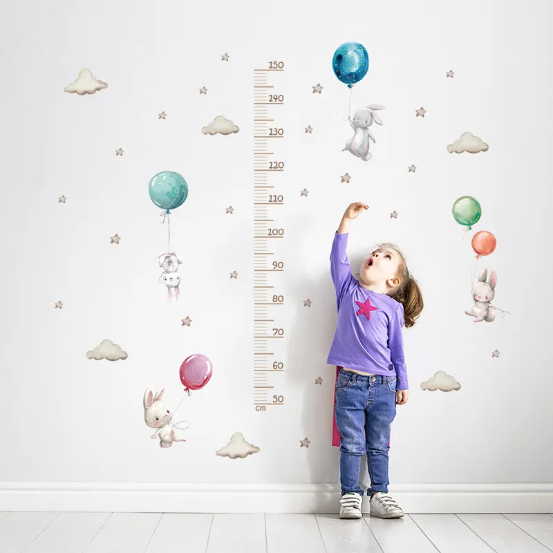 Wall Decal for Childrens Bedroom or Playroom with Balloon Bunny Height Chart Wall Decal, Wall Decal Decorations for Kids Bedroom